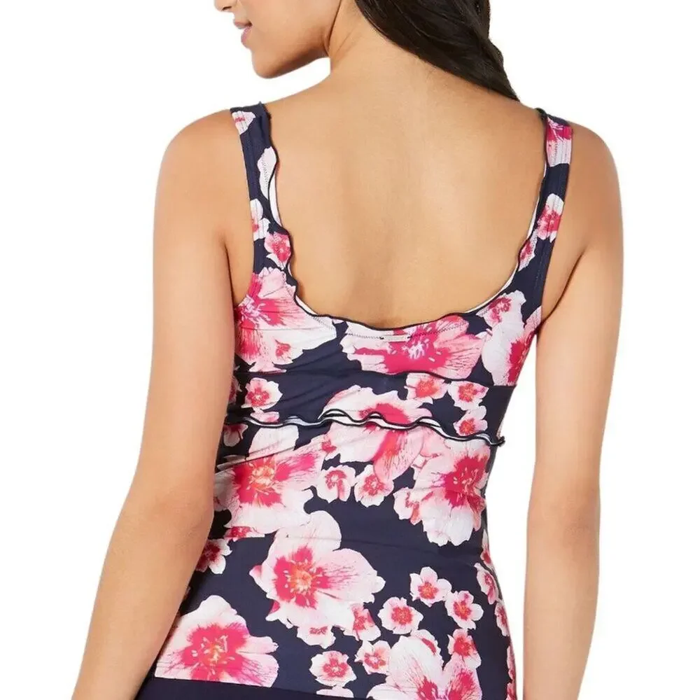 DKNY Women's Navy Floral Tankini Swimsuit Matching Set | XS